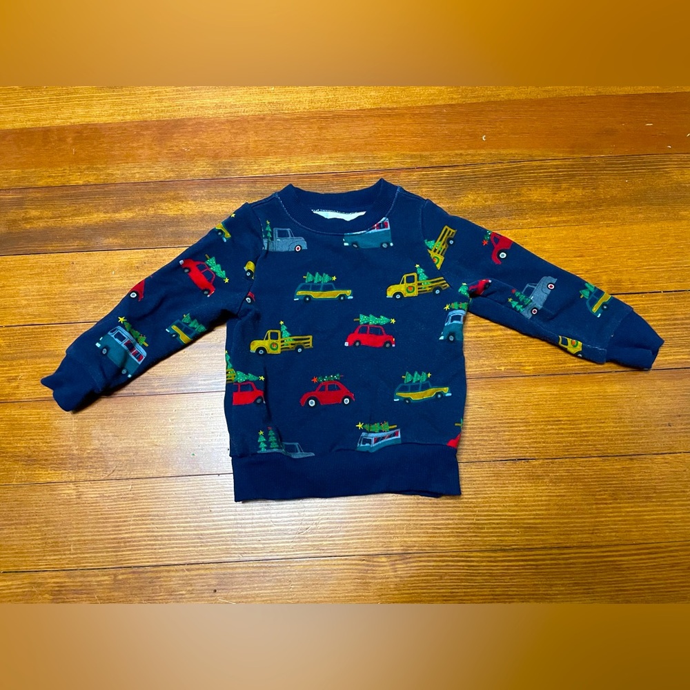 Little Sleepies Play Navy Pullover Sweatshirt - Cars w Christmas Trees Print